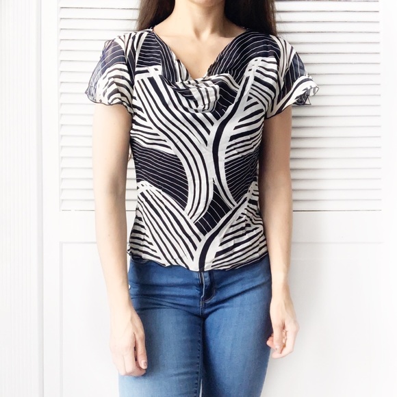 Tempo Paris Tops - Temp Paris Zebra Print Chiffon Short Sleeve Blouse